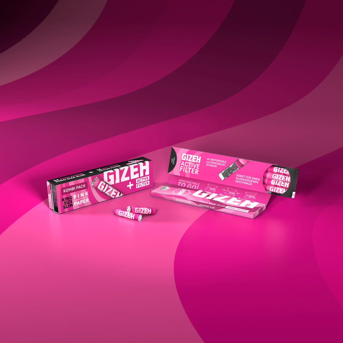 GIZEH PINK King Size Slim + Active Filter