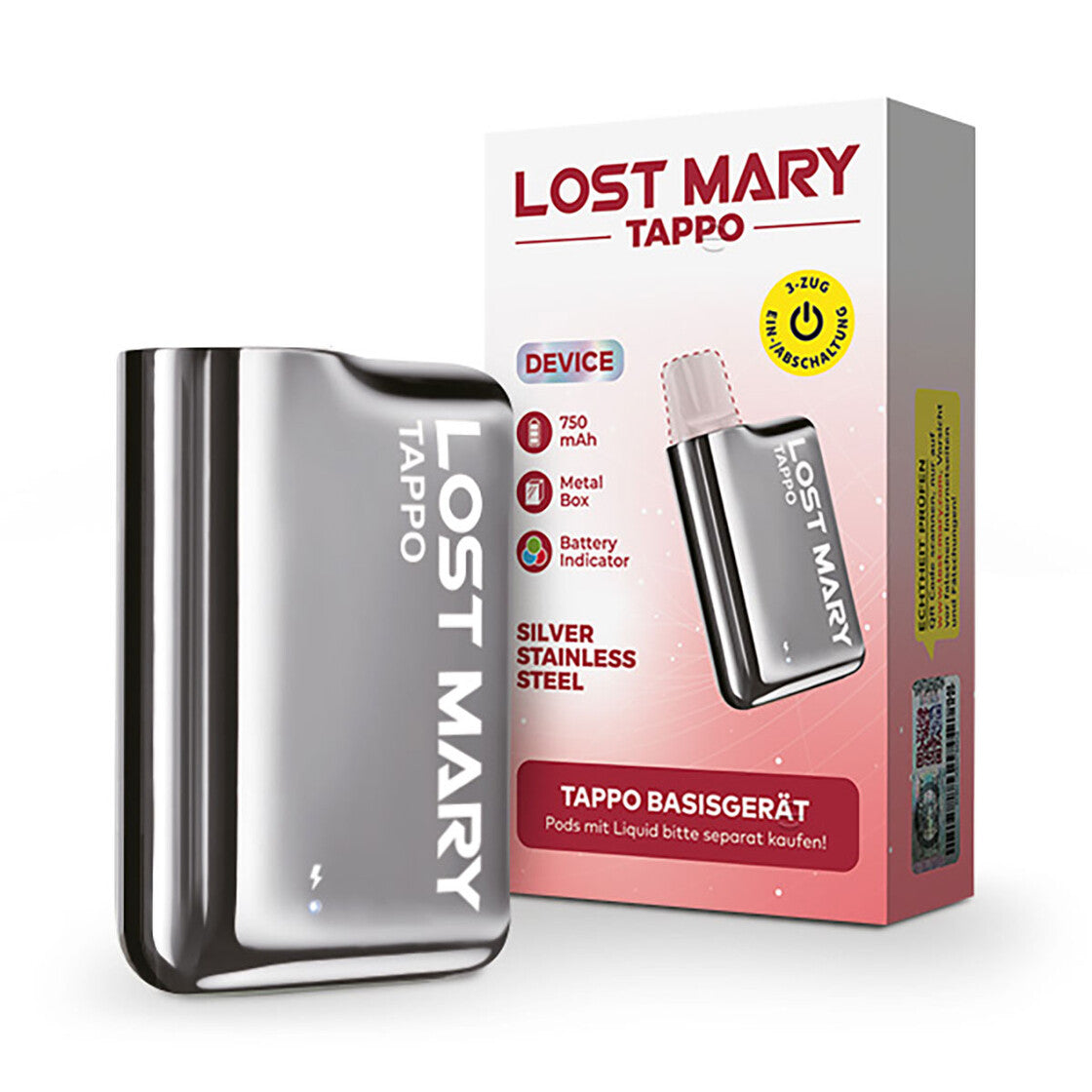 Lost Marry Tappo Pod Kit Akku - Silver Stainless Steel